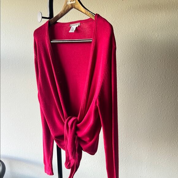 Isabella Bird Women’s Tie-Front Magenta Cardigan Sweater - size L - Picture 3 of 7